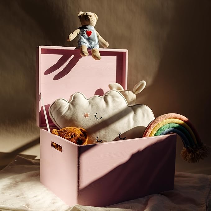 Creative Deco Large Pink Wooden Box Storage with Hinged Lid | 15.8x11.8x9.44in (+-0.5) | Keepsake Gift Box Storage Document | Wood Chest Trunk PRODUCT NOT INTENDED FOR 15 YEARS OR BELOW