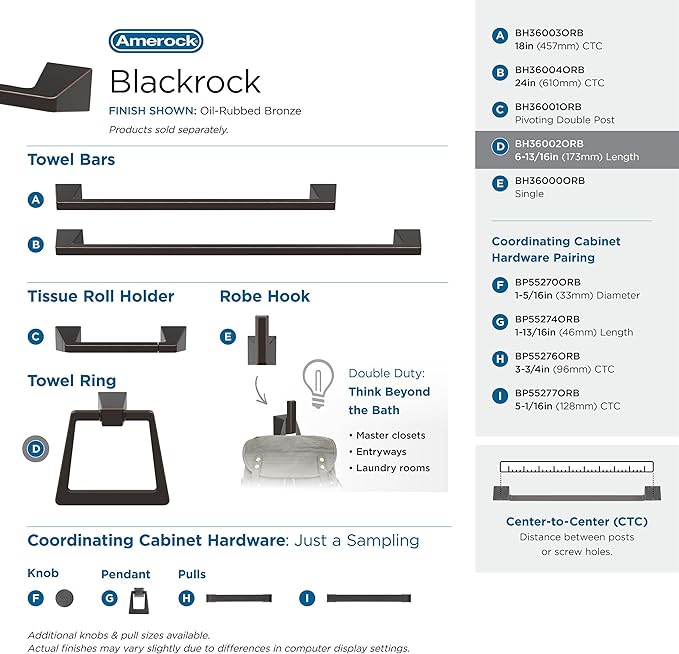 Amerock BH36002ORB | Oil Rubbed Bronze Towel Bar | 6-13/16 in (173 mm) Length Towel Holder | Blackrock | Hand Towel Holder for Bathroom Wall | Small Kitchen Towel Holder | Bath Accessories