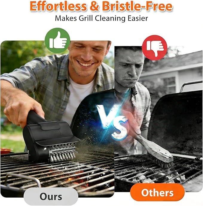 Electric Grill Brush - BBQ Grill Cleaning Tools with 800 RPM Brush Head,3000mAh Battery and 304 Stainless Steel Bristles, Cordless Rechargeable Grill Cleaner for Outdoor (Black)