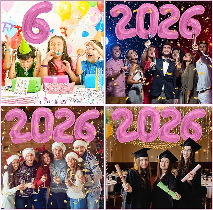 Pink 2026 Balloons, 2026 Number Balloons, 40 Inch Large Foil Graduation Balloon 2026 Numbers for Graduation Decorations Class of 2026, Props, Birthday, Anniversary, New Year Eve Party Decorations