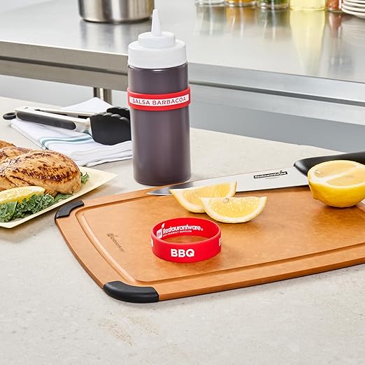 Restaurantware Silicone Squeeze Bottle Band 10 Count 2.75 Inch Dishwasher Safe Condiment Identification Band, BBQ Red Non-Slip Label Band for Condiment Labeling at Restaurants, Food Trucks