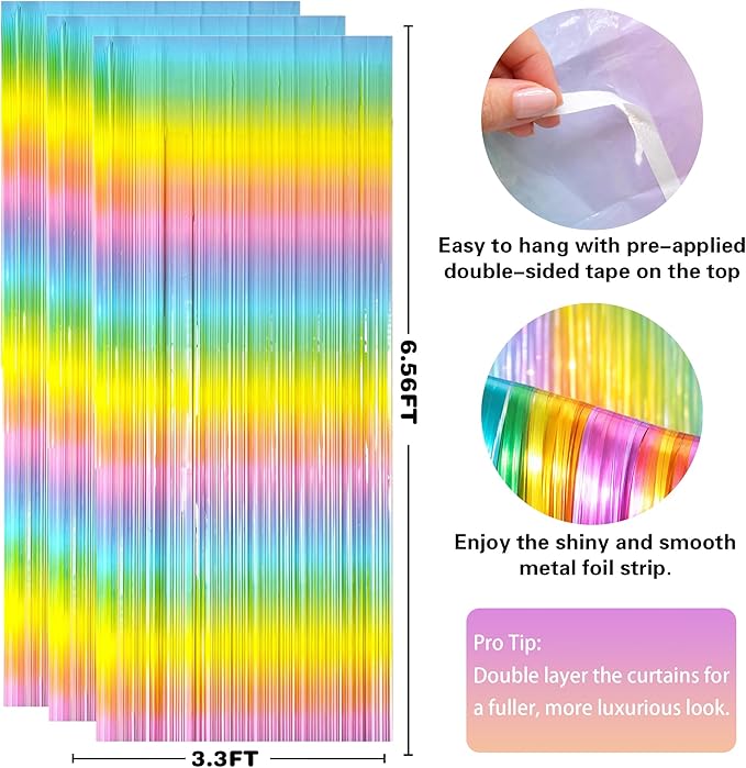 Easter Decorations - Rainbow Tinsel Streamers Backdrop Banner | Easter Party Favors Supplies Indoor Outdoor - Spring Birthday Decor Party Accessories for Wall Door