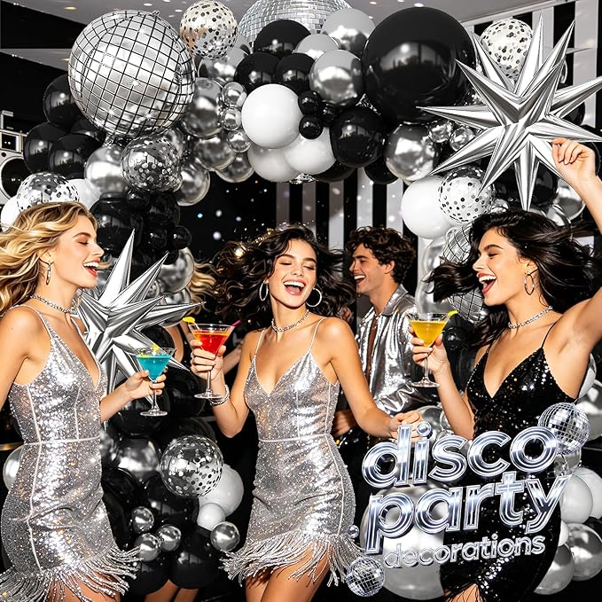 Black and Silver Balloons Arch Kit for Prom Decorations 2026 Graduation Decorations Birthday Party Disco Party Anniversary Decorations