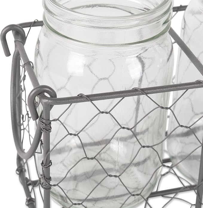 DII Chicken Wire Collection Farmhouse Vintage, Caddy with Vases, Vintage Gray
