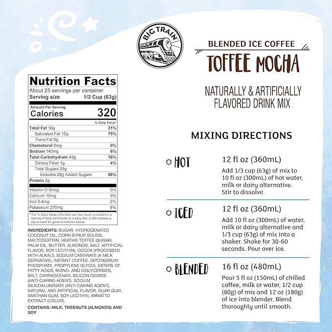 Big Train Blended Ice Coffee, Toffee Mocha, Powdered Instant Coffee Drink Mix, 3 Pound (Packaging May Vary)