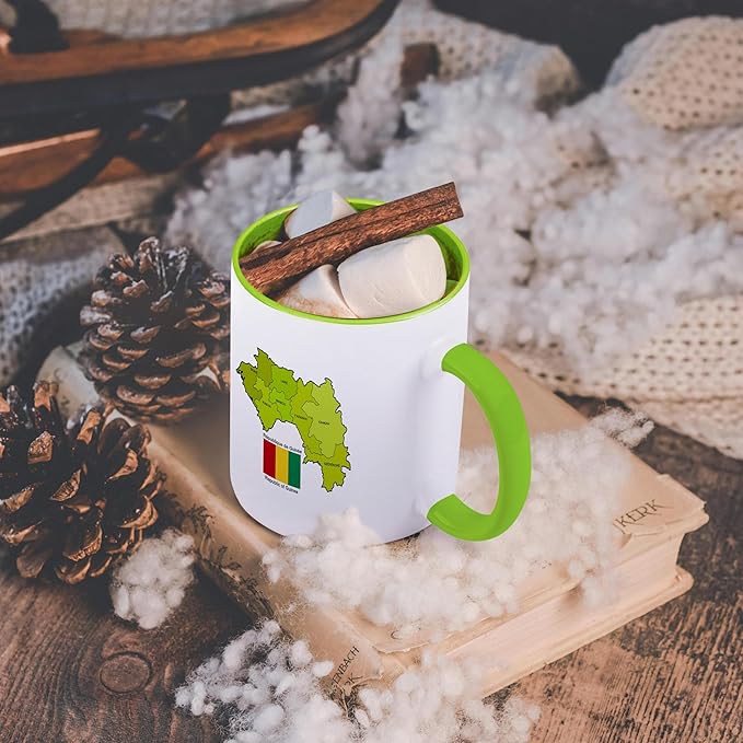 3dRose The map and flag of the Republic of Guinea with the regions colored and labeled 11oz Two-Tone Green Mug