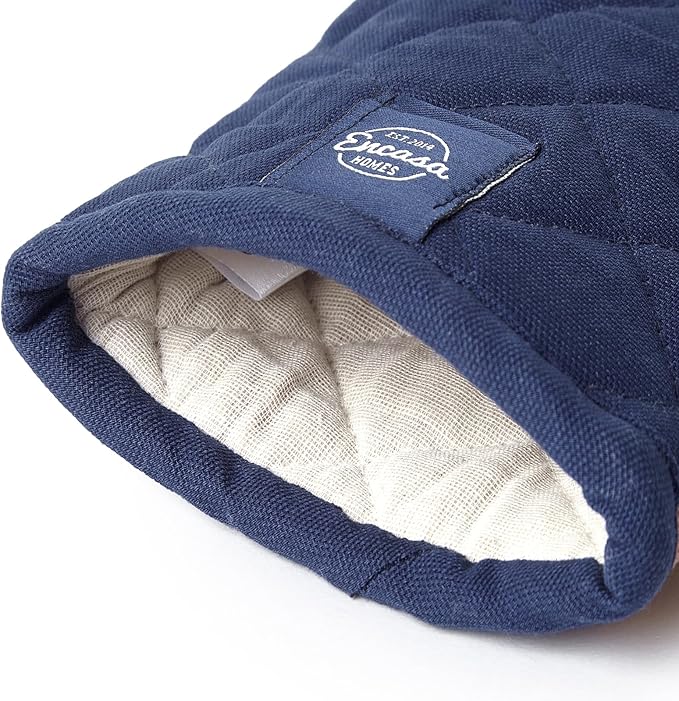 Encasa XO Heat Resistant Cotton Oven Gloves Mitts (2 Pc Set) - Quilted & Safe 12x6.6 in - for Kitchen, Cooking & Baking, Grilling, Handling Hot Pots & Pans - Scotch Blue