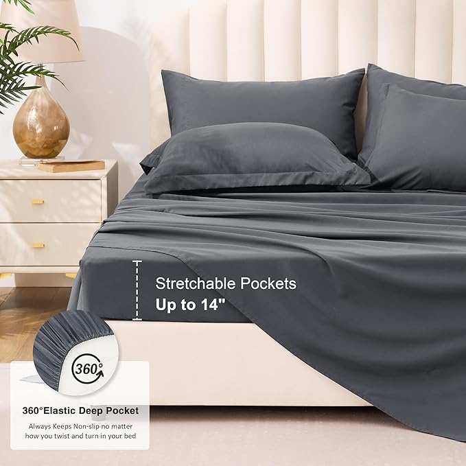 Love's cabin California King Comforter Set Soot Grey, 7 Pieces California King Bed in a Bag, All Season Bedding Sets with 1 Comforter, 1 Flat Sheet, 1 Fitted Sheet, 2 Pillowcase and 2 Pillow Sham | Soft, Breathable, Lightweight, Comfortable