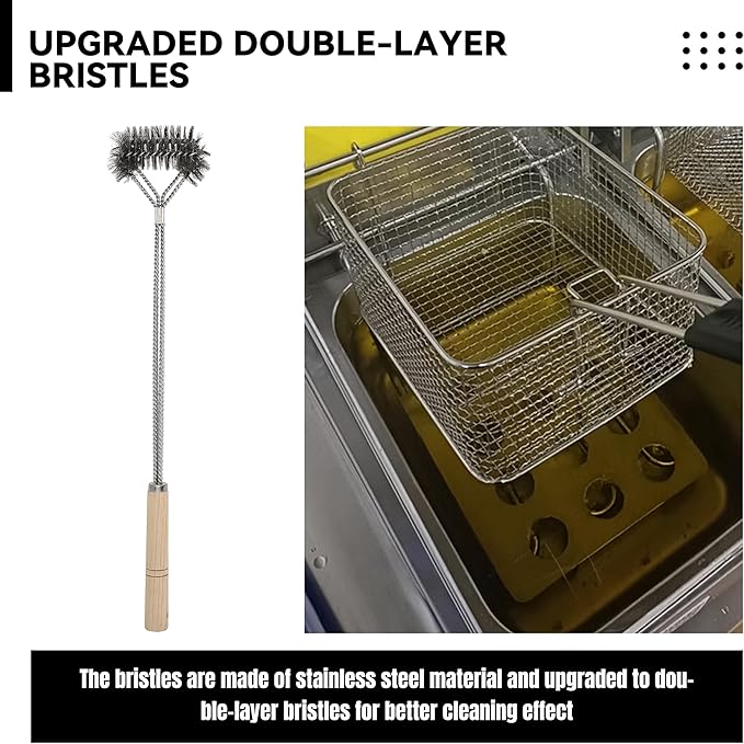 3 Pcs Fryer Cleaning Tools - L Shaped Stainless Steel Bristles Deep Cleaning Brush and Rod for Restaurant Air Fryer