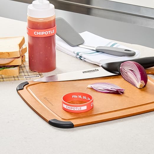 Restaurantware Silicone Squeeze Bottle Band 10 Count 2.75 Inch Dishwasher Safe Condiment Identification Band, Chipotle Red Non-Slip Label Band for Condiment Labeling at Restaurants, Food Trucks