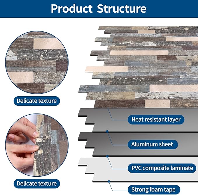 Yipscazo 20 Sheets Peel and Stick Stone Metal Tile Backsplash, Stick on Tiles for Backsplash Kitchen, Bathroom, Laundry Room, Camper, Fireplace (12'' X 12'', Mix Rustic with Gold)