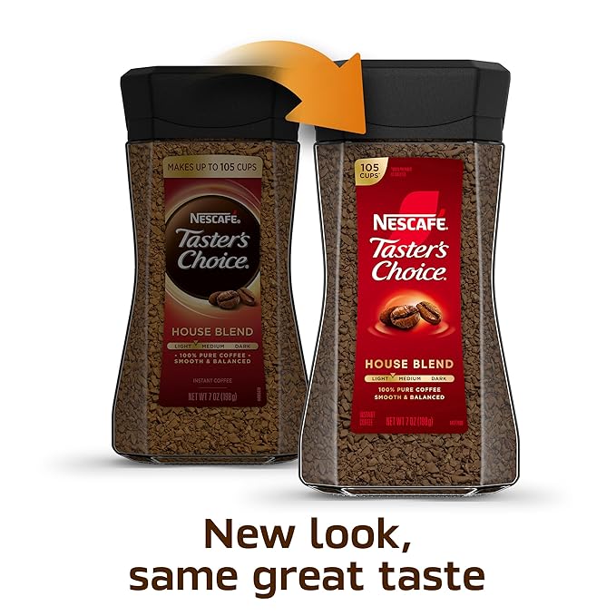 NESCAFÉ Taster's Choice Instant Coffee, Light Medium Roast Coffee, House Blend, 2 Jars (7 Oz Each)