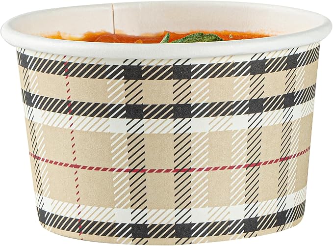 Coppetta 3-Ounce Dessert Cups, 200 Disposable Ice Cream Cups - Lids Sold Separately, Sturdy, Plaid Paper FroYo Bowls, For Hot And Cold Foods, Perfect For Gelato Or Mousse - Restaurantware