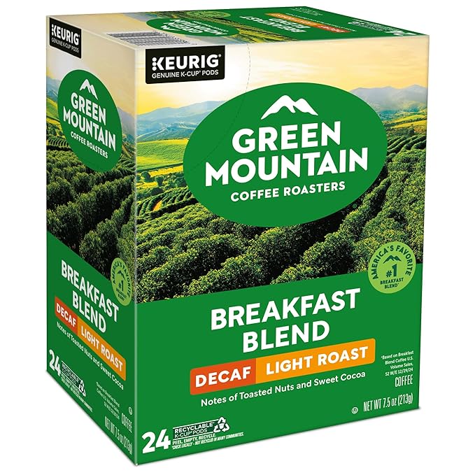 Green Mountain Coffee Breakfast Blend Decaf Keurig Single-Serve K-Cup pods, Light Roast Coffee, 96 Count