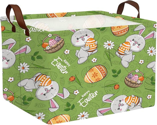 Large Rectangular Cute Kid Easter Basket Empty Bunny Eggs Easter Basket Gift Spring Room Storage Organizer Décor (E-06)