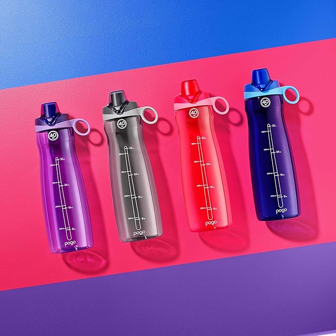 Pogo Plastic Water Bottle with Chug Lid and Carry Handle, Reusable, BPA Free, Dishwasher Safe, Perfect for Travel, School, Outdoors, and Gym | 18oz, 32oz, 40oz, 64oz