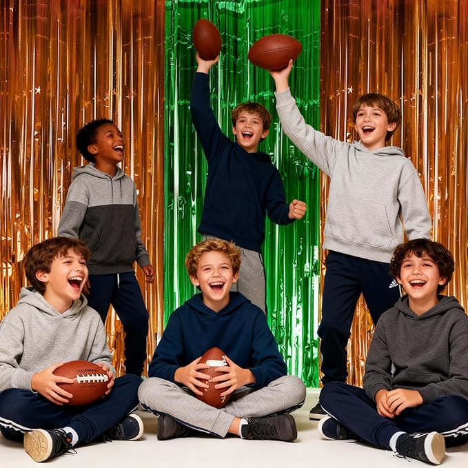 Football Party Decorations for Super Game Bowl 2026 - Green Brown Tinsel Streamers Backdrop Banner | Football Party Favors Supplies Indoor Outdoor - Game Day Birthday Party Accessories for Wall Door
