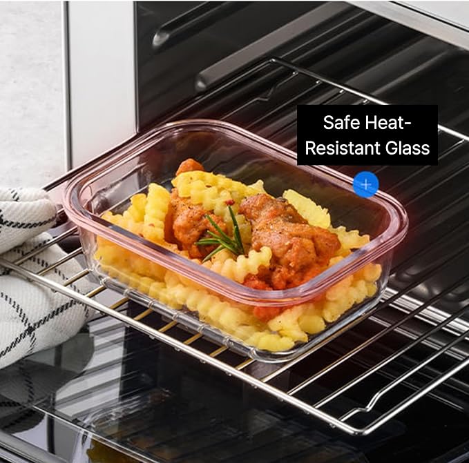 LocknLock LNG455S2M The Clear Heat-Resistant Borosilicate Glass Food Storage Set, 4-Piece (2 Containers + 2 Lids) - Mint