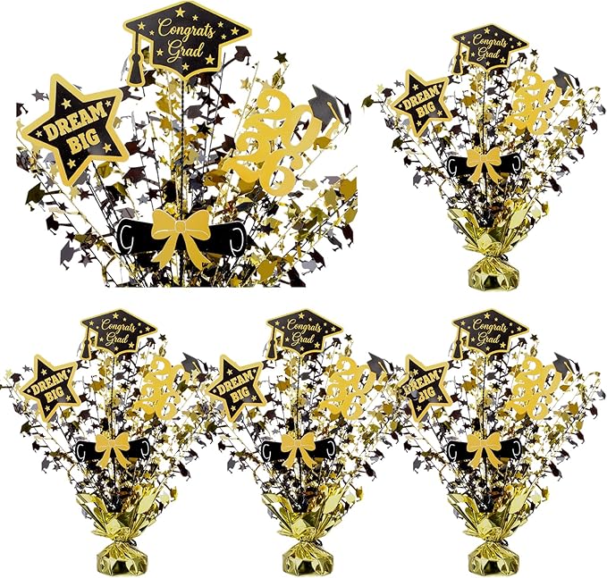 Unittype 6 Pack 2026 Graduation Table Centerpiece Black and Gold Party Decorations Congrats Grad Big Dream Centerpieces for Tables Metallic Foil Spray Centerpiece Glitter Cap Star Table Top Decor