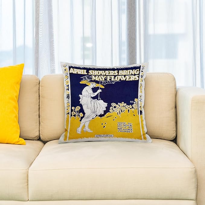 3dRose April Showers Bring May Flowers Blue and Yellow Song Sheet cover - Pillow Case, 16 by 16-inch (pc_170213_1)