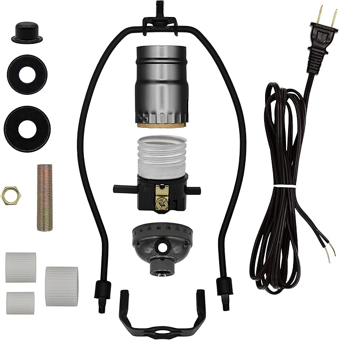 Creative Hobbies Lamp Kit for Liquor Bottles, Wine Bottles - Includes All Adapters, Socket, Cord and Harp (Black)