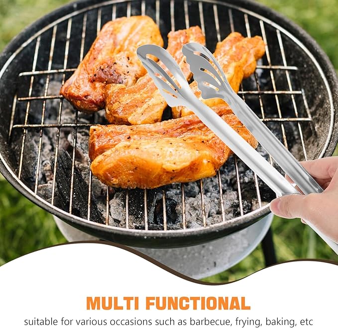 Operitacx Stainless Steel Bbq Tongs Large Metal Food Clips Anti-scalding Kitchen Bread and Steak Serving Tongs for Grilling and Baking