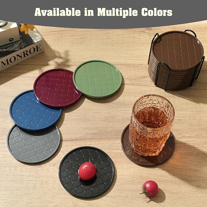 Coasters Set of 8,Hot or Cold Drink Coasters with Holder,Modern Style Coffee Table Coaster,Suitable for Kinds Cups Beer,Drink,Anti-Overflow Tabletop Protection(Gray, 8pcs)