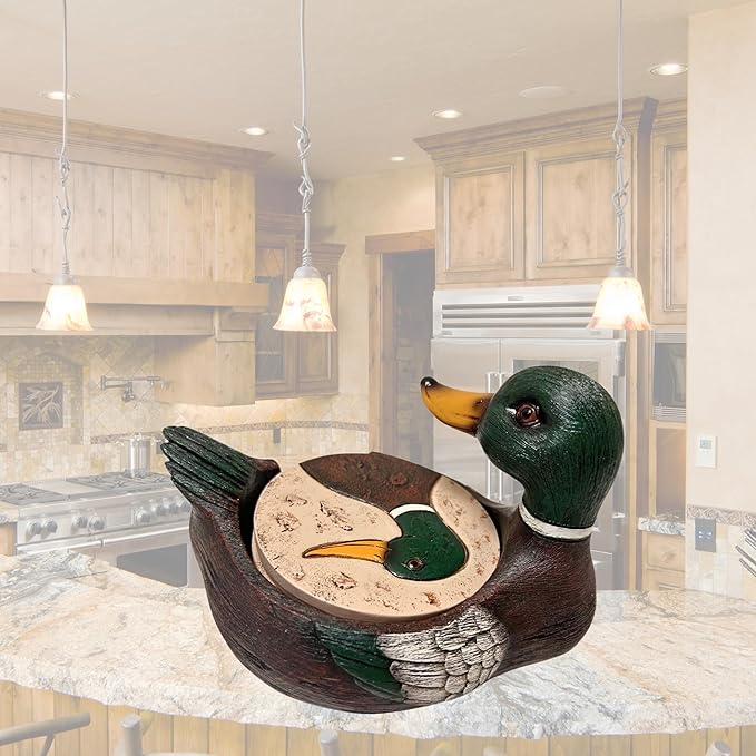 BestGiftEver Mallard Duck Coaster Set of 4 - Round Polyresin Bar Coasters for Drinks, Lakehouse-Themed Kitchen Bar Decoration, Pond and Lake Bird Waterfowl for Tabletop Protection