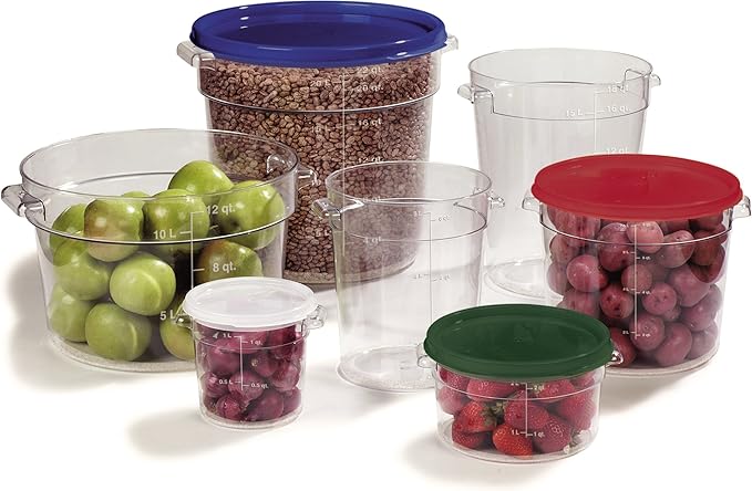 Carlisle FoodService Products Storplus Round Food Storage Container with Stackable Design for Catering, Buffets, Restaurants, Polycarbonate (Pc), 4 Quart, Clear (Pack of 2)