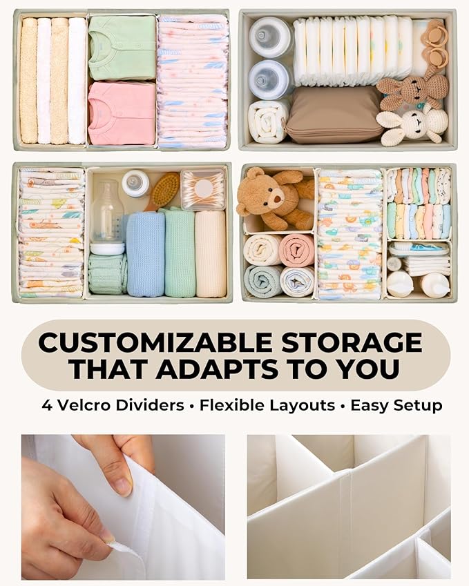 Baby Diaper Caddy Organizer with Portable Changing Mat - Teddy Fleece Diaper Organizer for Changing Table - Basket for Changing Essentials - Baby Essentials Organizer with Removable Dividers