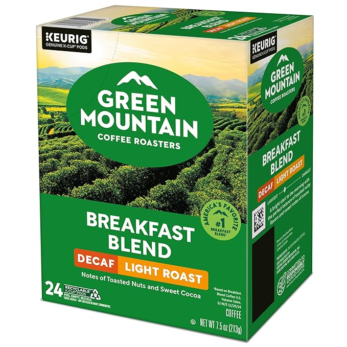 Green Mountain Coffee Breakfast Blend Decaf Keurig Single-Serve K-Cup pods, Light Roast Coffee, 96 Count