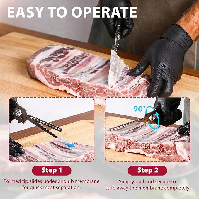 Rib Membrane Removal Tool - High Duty Premium Stainless Steel BBQ Prep Kit for Effortless Grilling, Membrane Remover for Ribs
