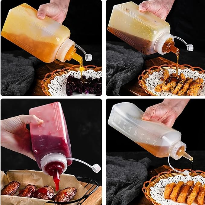 Sauce Storage Bottles, Refillable Dispenser Set, Wide Mouth Fixture with Leak Proof Build, Large Container with Scale Details, 2.95x2.95x9.84 inches Kitchen Accessory, Household Organizer for Salad