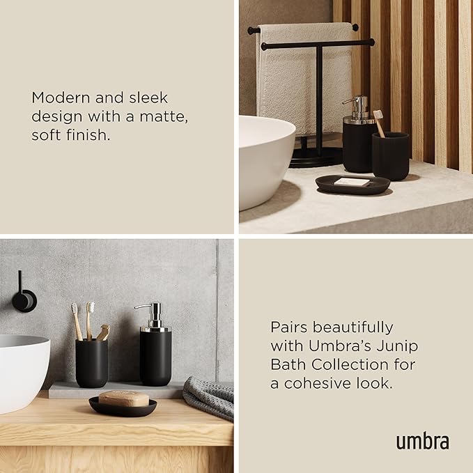 Umbra Junip Bath Accessories Tumbler - Modern White Resin Holder and Organizer, Perfect for Holding Toothbrushes, Make-up Brushes and Various Bath Items, Black