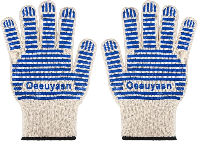 2PCS Super Heat Resistant Oven Gloves, 1472℉ High Temp BBQ Grill Gloves, Silicone Non-Slip Oven Mitts with Fingers, for Barbecue, Grilling, Cooking, Baking