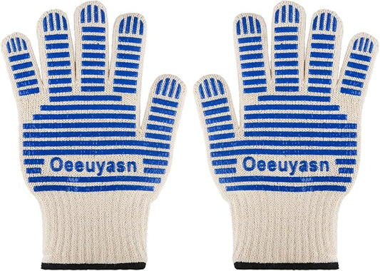 2PCS Super Heat Resistant Oven Gloves, 1472℉ High Temp BBQ Grill Gloves, Silicone Non-Slip Oven Mitts with Fingers, for Barbecue, Grilling, Cooking, Baking