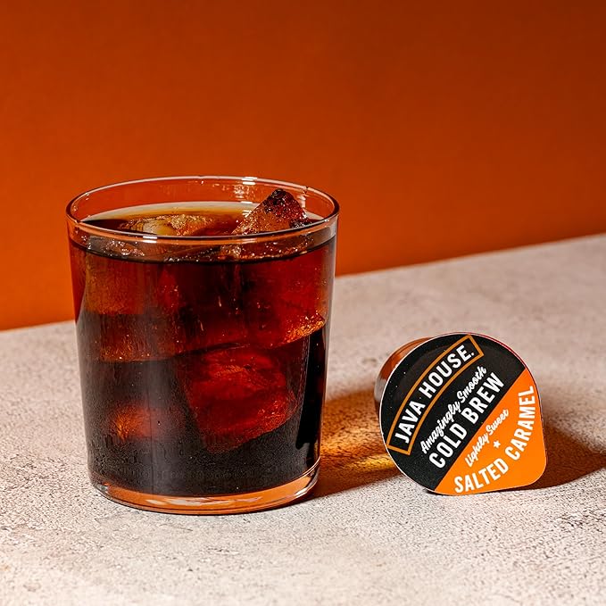 JAVA HOUSE Lightly Sweet Salted Caramel Cold Brew Capsules, 1.35 Fluid Ounces (12 Count) Peel and Pour, TSA Approved, Travel Friendly Cold Brew, Hot or Iced, Instant Coffee Concentrate