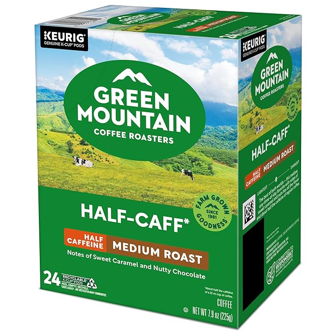 Green Mountain Coffee Roasters Half Caff, Single-Serve Keurig K-Cup Pods, Medium Roast Coffee Pods, 96 Count