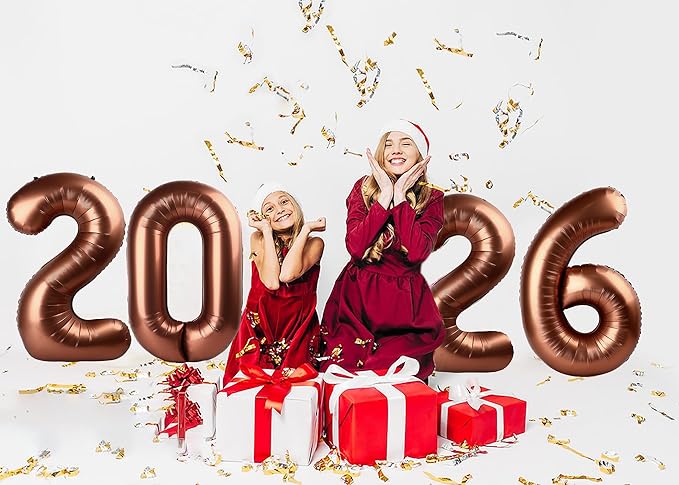 2026 Balloon Numbers - 40 Inch Coffee Brown New Years Eve Party Supplies 2026, Nye Decor Party Decorations Happy New Year, New Years Eve Foil Party Balloons, Graduation Party Decorations