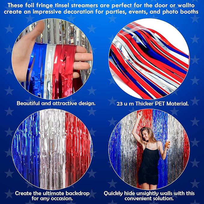 OHOME 4th of July Decorations - American Flag Backdrop Streamers | Patriotic Memorial Day Decor for Indoor Outdoor Outside - 250th Anniversary Fourth of July Accessories Party Favors,2 Pack