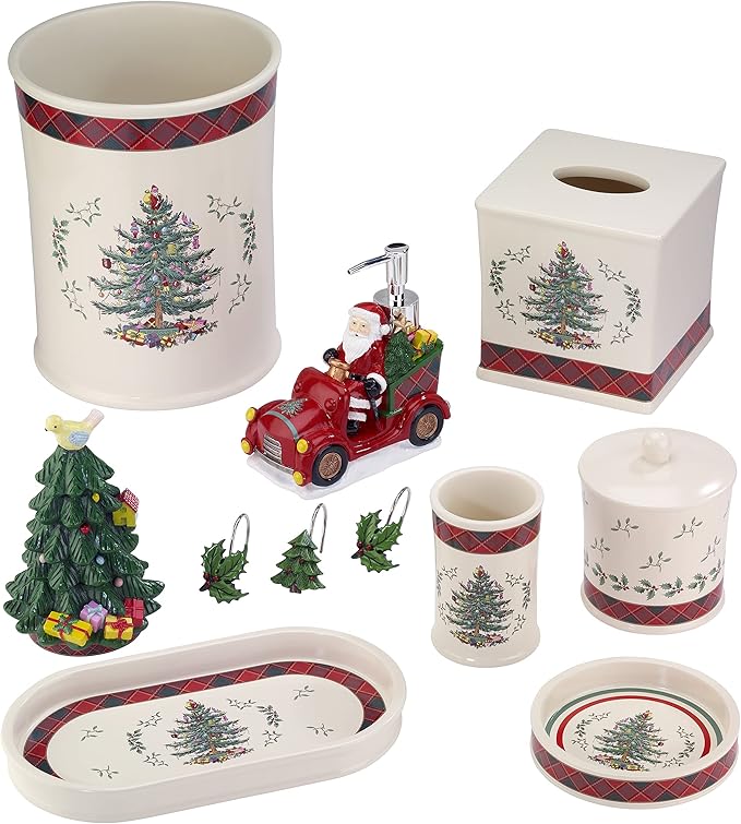 Spode - Tissue Box Cover, Resin Bathroom Accessories, Holiday Bathroom Decor (Spode Christmas Tree Tartan Collection)