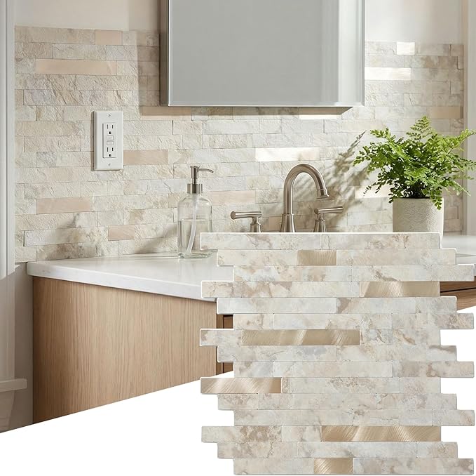 Yipscazo 2026 New Upgrade Peel and Stick Backsplash Wall Tile, PVC Kitchen Backsplash, Stick on Tiles for Backsplash Kitchen (20 Sheets, Beige Rocks)