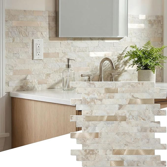 Yipscazo 2026 New Upgrade Peel and Stick Backsplash Wall Tile, PVC Kitchen Backsplash, Stick on Tiles for Backsplash Kitchen (20 Sheets, Beige Rocks)