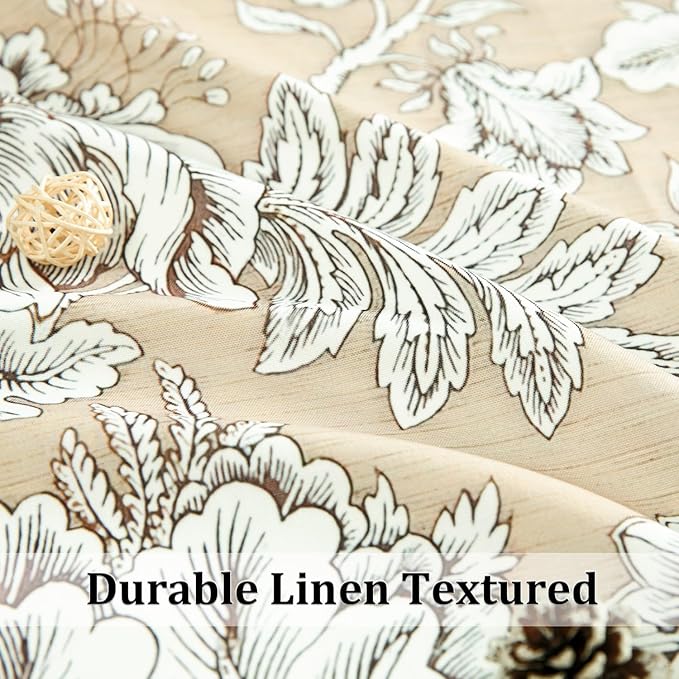Leeva Vintage Floral Valance for Windows - Light Filtering Linen Textured Window Treatment with Rod Pocket, Farmhouse Decorative Curtain for Kitchen & Bedroom, 52" W x 12" L, 1 Panel