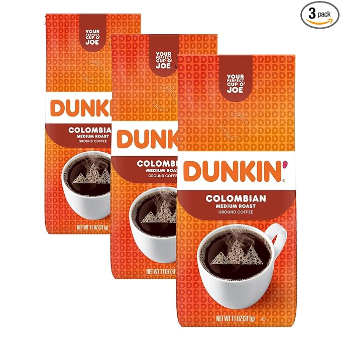 Dunkin' 100% Colombian Medium Roast Ground Coffee, 11 Ounces (Pack of 3)