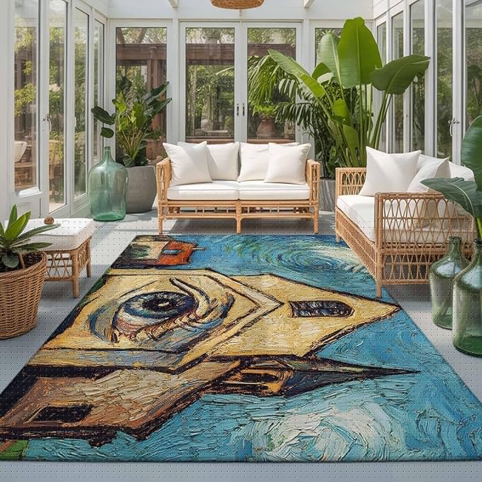 Area Rug 3x5ft, Abstract Farmhouse Starry Night Eye Washable Rugs for Living Room Bedroom, Rustic Oil Painting Art Soft Non-Slip Area Rugs Rectangle Floor Carpet for Dining Room