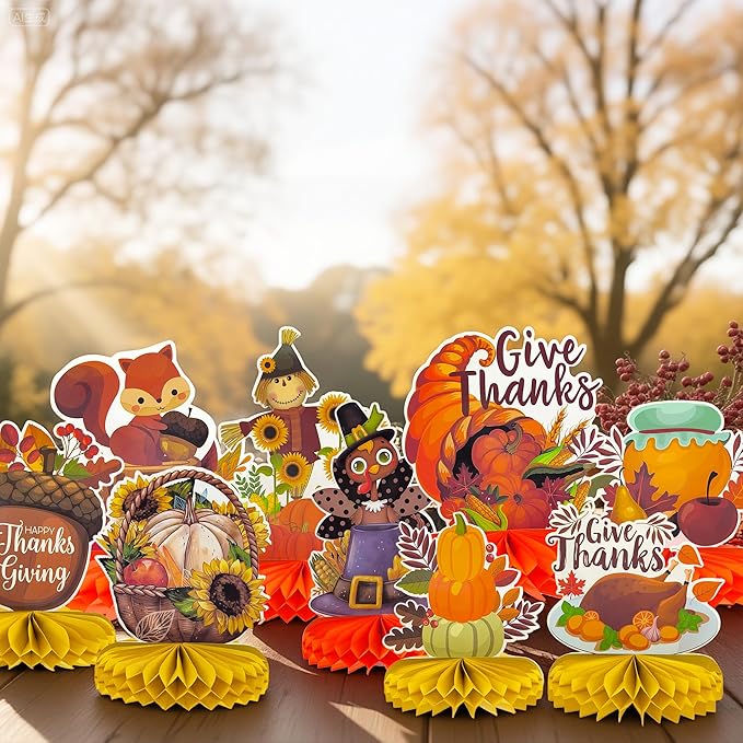OHOME Thanksgiving Table Decor - 9 PCS Honeycomb | Thanksgiving Decorations Indoor Outdoor - Fall Centerpieces for Tables | Friendsgiving Party Decorations Supplies Favors Essentials for Home Kitchen