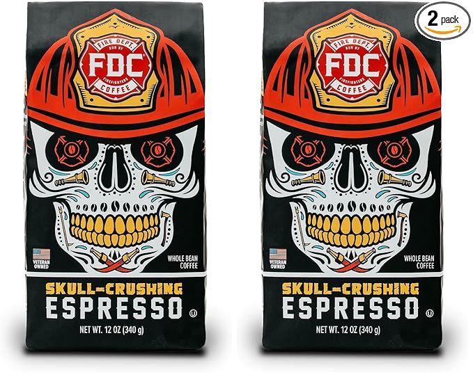 Fire Department Coffee - Gives Back to Firefighters - Skull Crushing Espresso Coffee Beans - Full-Bodied & Bold - Roasted in the USA - Premium Espresso Beans - Veteran Owned (12 oz, Pack of 2)
