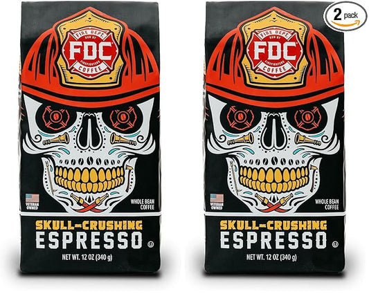 Fire Department Coffee - Gives Back to Firefighters - Skull Crushing Espresso Coffee Beans - Full-Bodied & Bold - Roasted in the USA - Premium Espresso Beans - Veteran Owned (12 oz, Pack of 2)