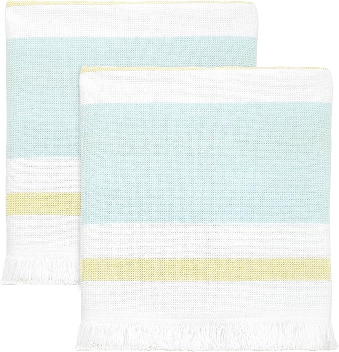 Izod - Hand Towels, Soft & Absorbent Cotton, Striped Bathroom Decor, Dorm Room Essentials, Set of 2 (Clubhouse Collection, Aqua)